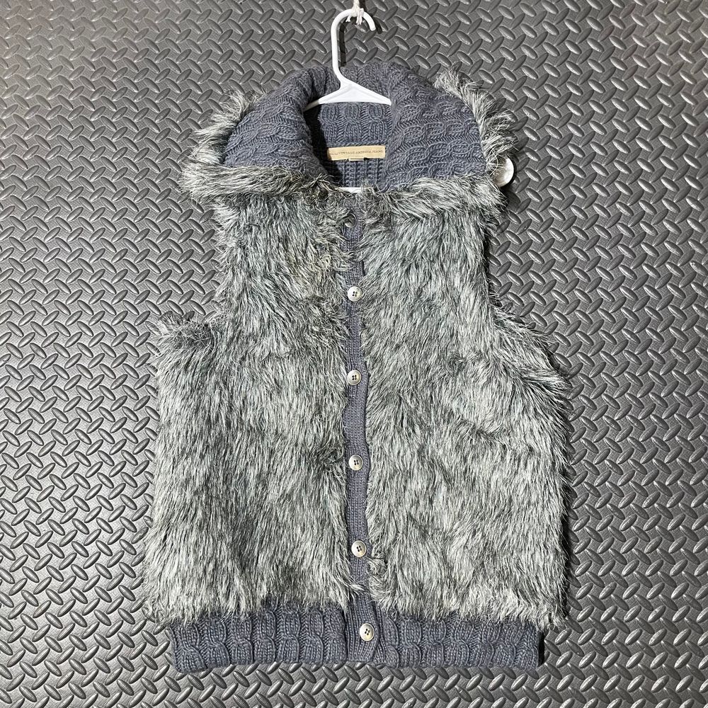 Vintage American Jean Gray Button Up Fur Wool Alpaca Blend Sweater Vest Women S